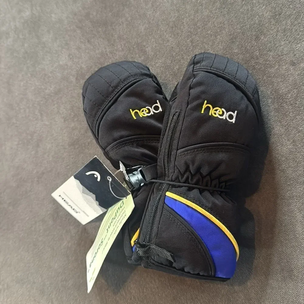 Kids Head Junior Winter Ski Mittens Zip Up Side Black Size XXS 1-2 years NWT